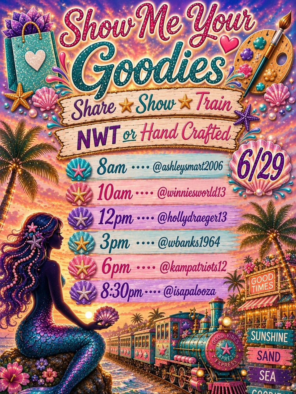 6/29Show Me Your Goodies Monday Share Show Train NWT! or HandCrafted 8am To Late